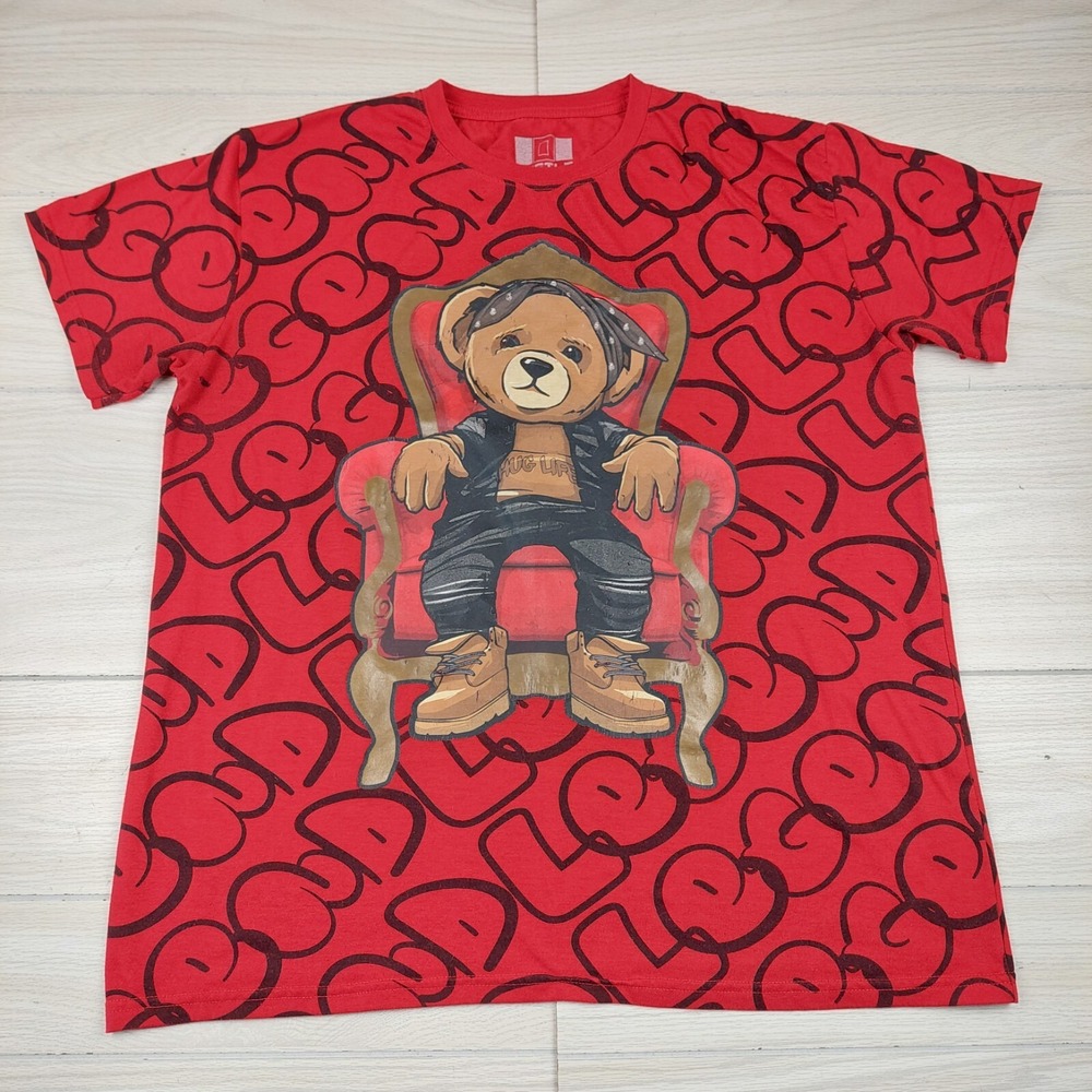Hustle G Graphic Tee Mens XL Red Thug Life Teddy Bear All Over Print Streetwear